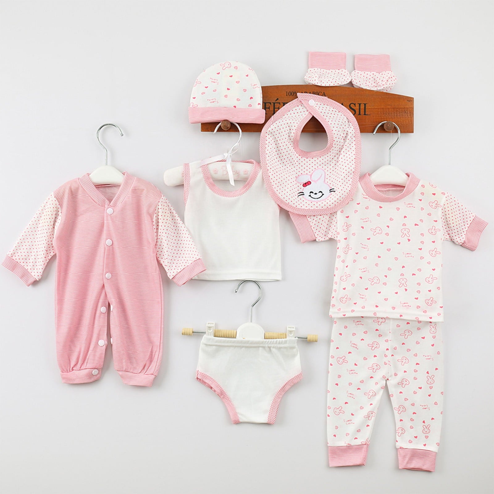 Caqnni 8PCS Layette Gift Sets 0-3M Baby Boy s Girl Boy Suit Outfit Sets One Size Clothes Set to 0-3M Layette Gift Set Shower Gift Set (A03-Pink)