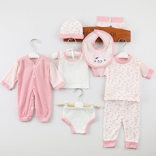 Caqnni 8PCS Layette Gift Sets 0-3M Baby Boy s Girl Boy Suit Outfit Sets One Size Clothes Set to 0-3M Layette Gift Set Shower Gift Set (A03-Pink)