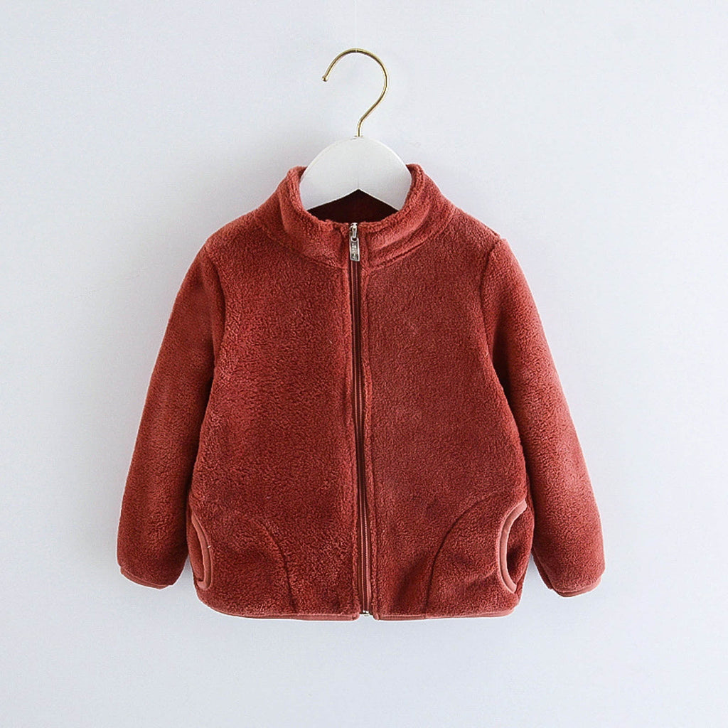 BXINGOHAI Girls Boys Fleece Winter Sweater Jacket Toddler Kids Baby Boys Girls Fashion Cute Solid Color Windproof Zipper Jacket Keep Warm Coat Wine,6-12Months