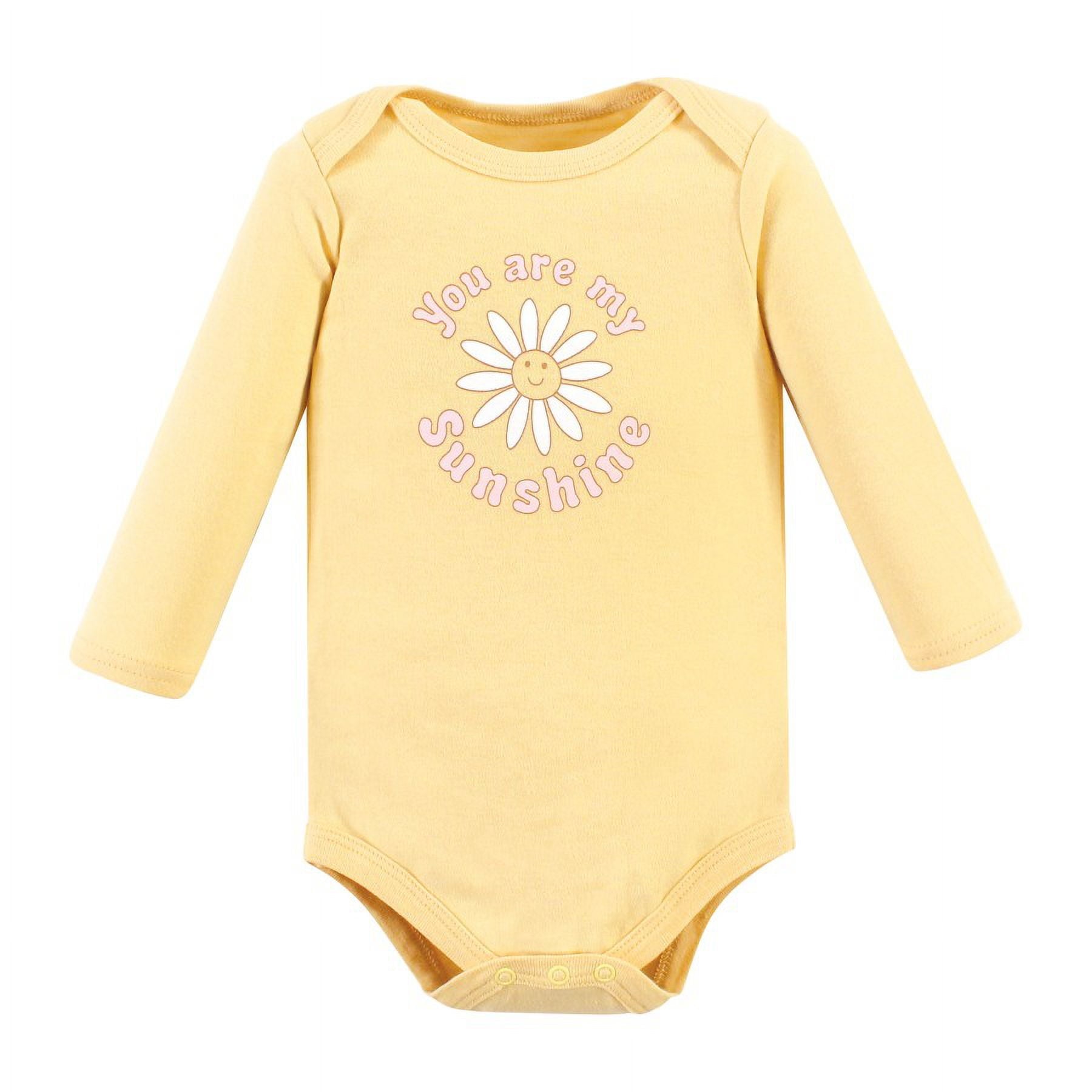 Hudson Baby Infant Girl Cotton Bodysuit and Pant Set, Peace Love Flowers Long Sleeve, Newborn