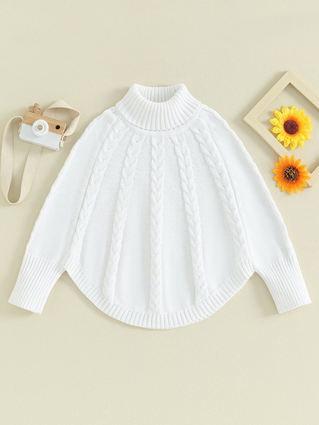 Bslissey Little Girls Solid Color Sweater Poncho Long Sleeve Turtleneck Knitted Pullovers Cape Toddler Kids Casual Warm Knitwear Tops 12M 18M 24M 3T 4T 5T 6T
