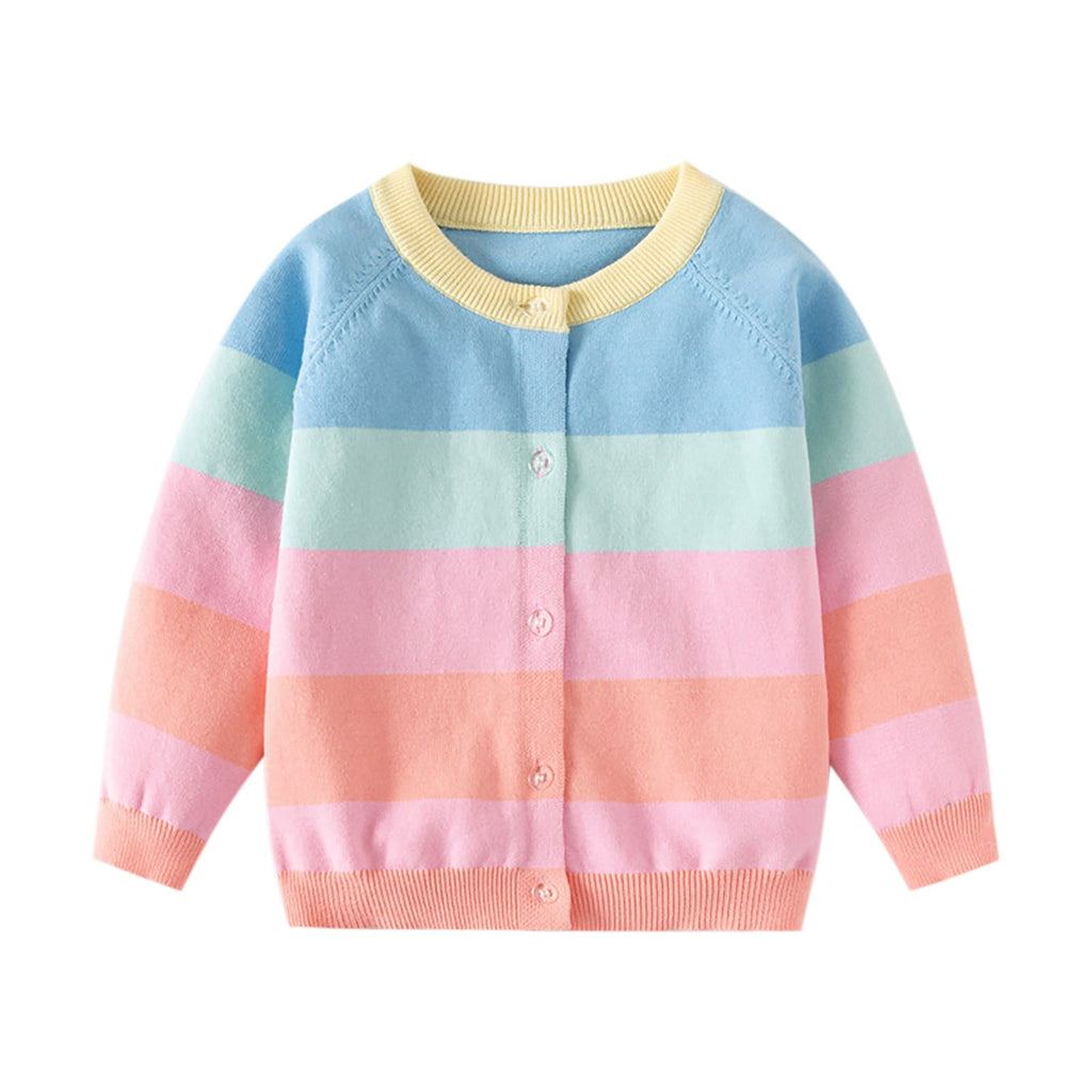 Ahdbta Toddler Girls Cardigan Sweaters Button Down Long Sleeve Knitted Tops Casual Crewneck Cute Printed Sweater Tops