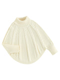 Bslissey Little Girls Solid Color Sweater Poncho Long Sleeve Turtleneck Knitted Pullovers Cape Toddler Kids Casual Warm Knitwear Tops 12M 18M 24M 3T 4T 5T 6T