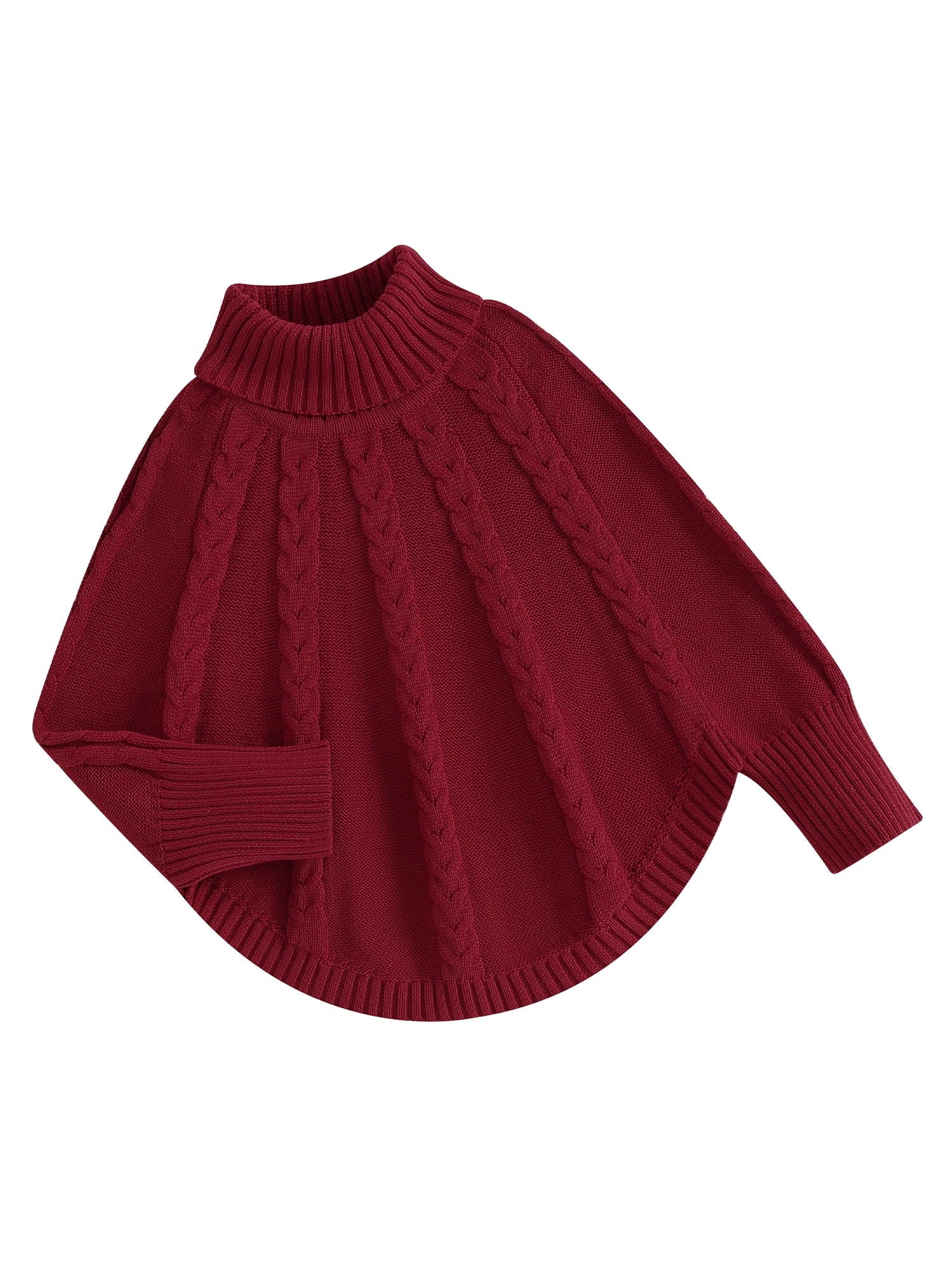 Bslissey Little Girls Solid Color Sweater Poncho Long Sleeve Turtleneck Knitted Pullovers Cape Toddler Kids Casual Warm Knitwear Tops 12M 18M 24M 3T 4T 5T 6T