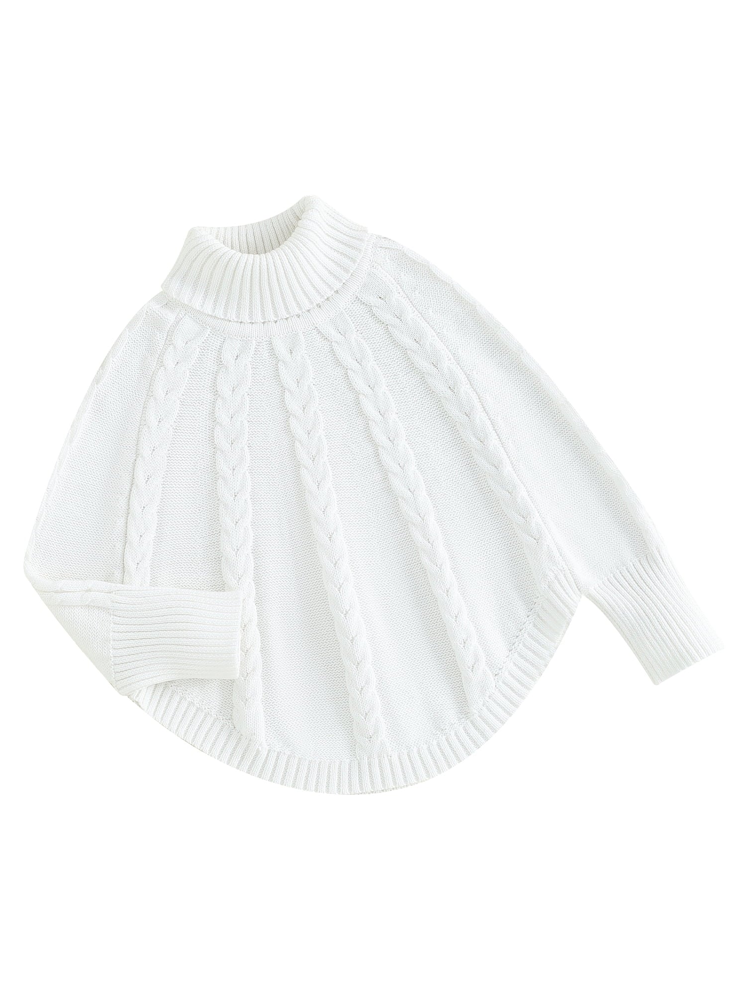 Bslissey Little Girls Solid Color Sweater Poncho Long Sleeve Turtleneck Knitted Pullovers Cape Toddler Kids Casual Warm Knitwear Tops 12M 18M 24M 3T 4T 5T 6T