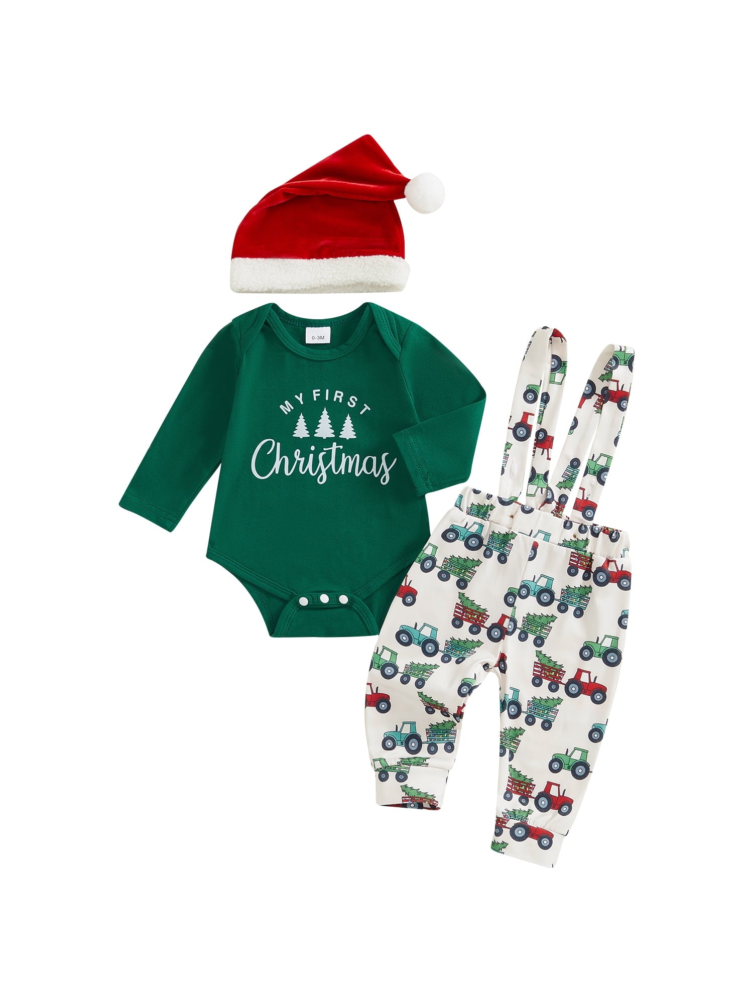 Elippeo Baby Boy Christmas Outfit, Long Sleeve Dots Printed Bow Tie Romper with Overall Pants and Hat Infant Outfit 3 6 9 12 18 Months