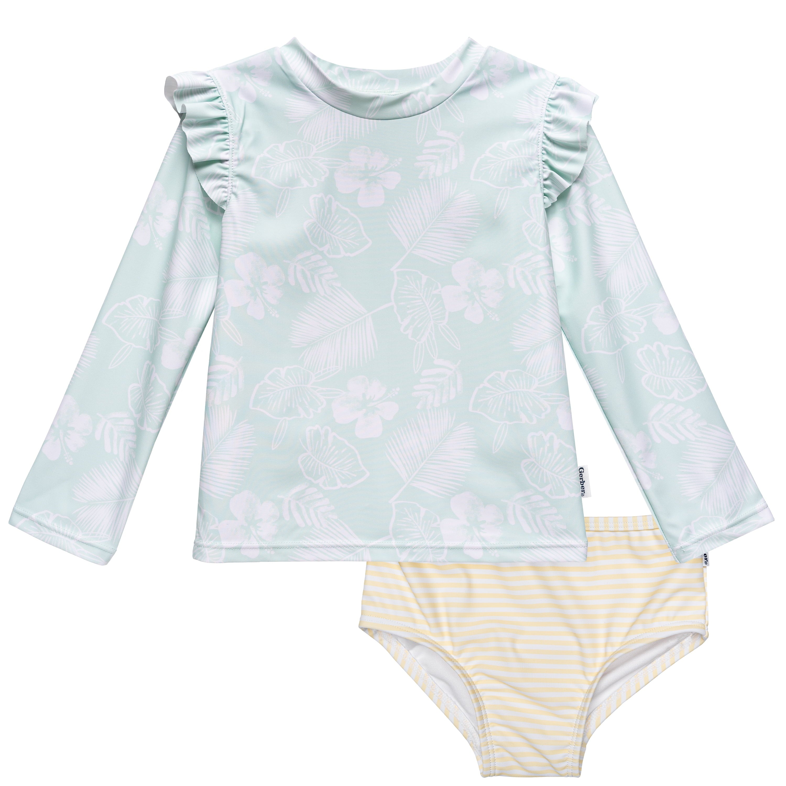 Gerber Baby and Toddler Girls Rashguard and Swimsuit Bottom, 2 Piece, Sizes 12 Months - 5T