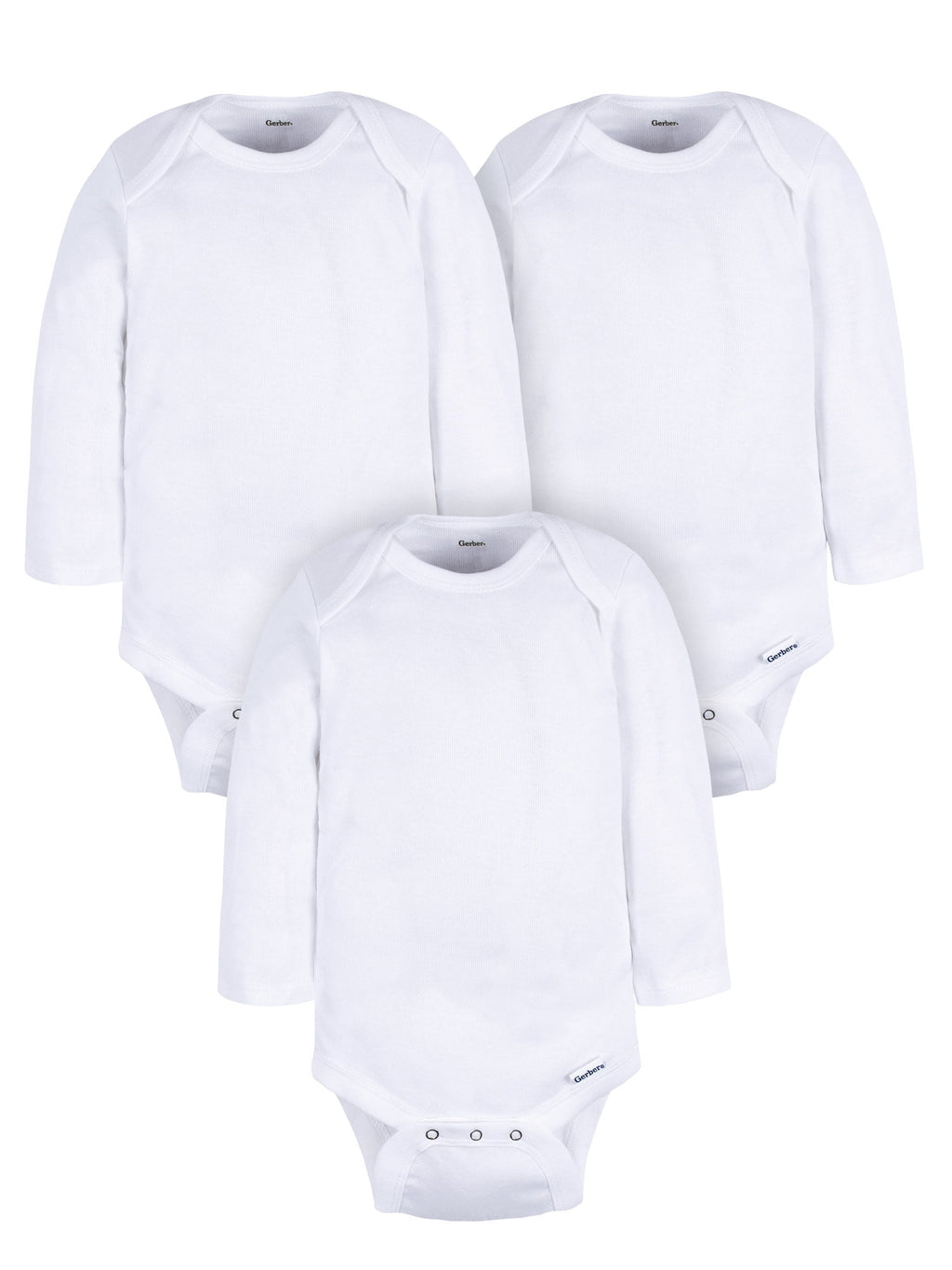 Gerber Gender Neutral Casual White Long Sleeve Cotton Bodysuit, 3-Pack, Sizes Preemie - 24 Months