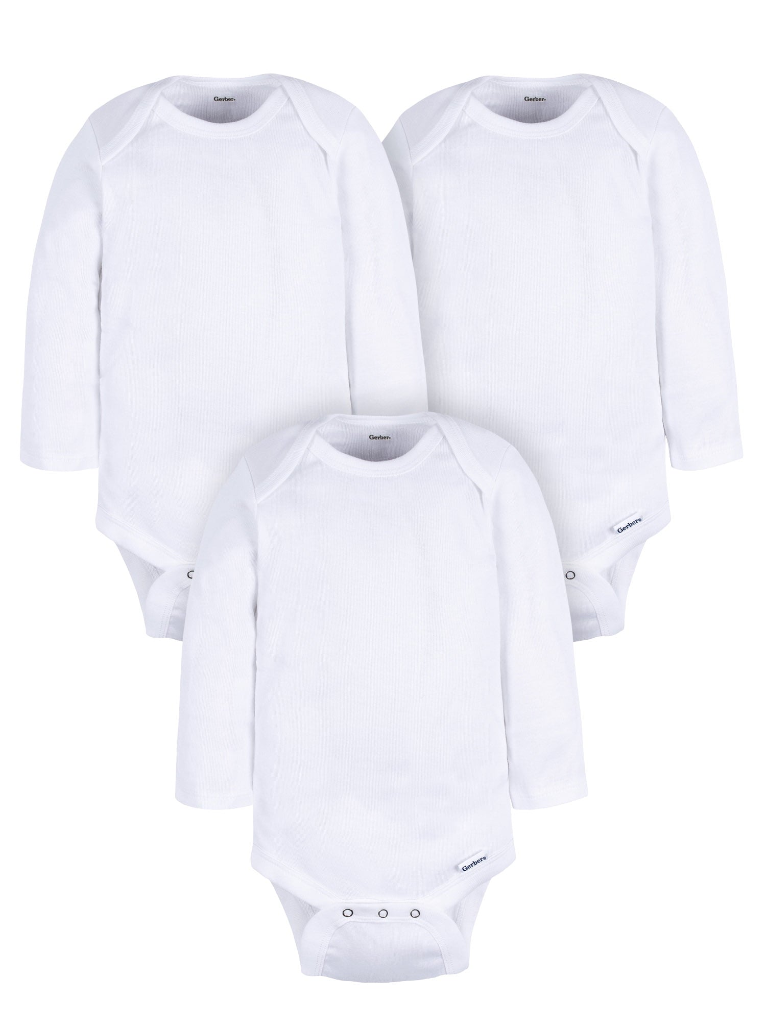 Gerber Gender Neutral Casual White Long Sleeve Cotton Bodysuit, 3-Pack, Sizes Preemie - 24 Months