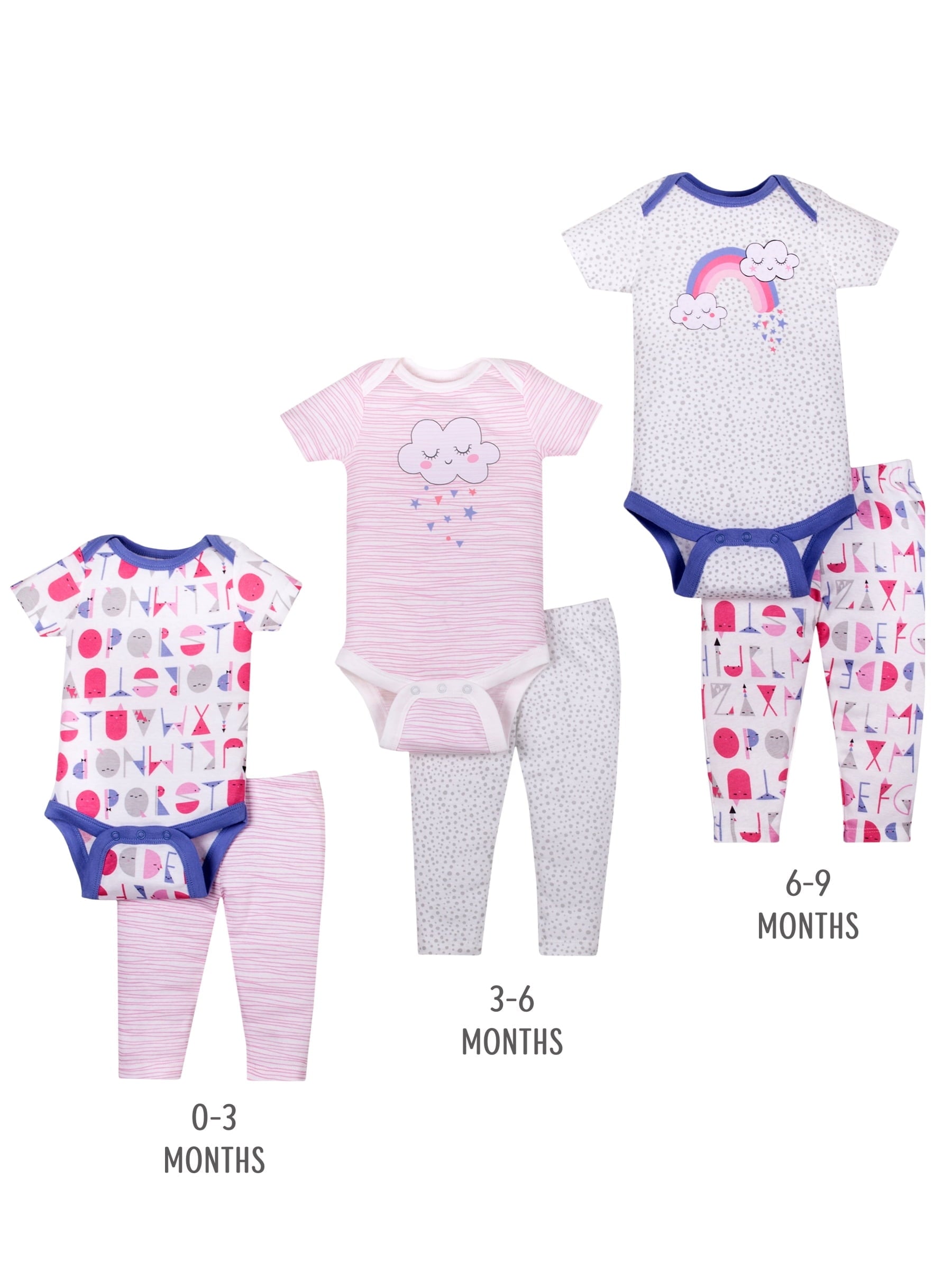 Little Star Organic Baby Girl Grow With Me Bodysuit & Pants Shower Gift Set, 6-Piece