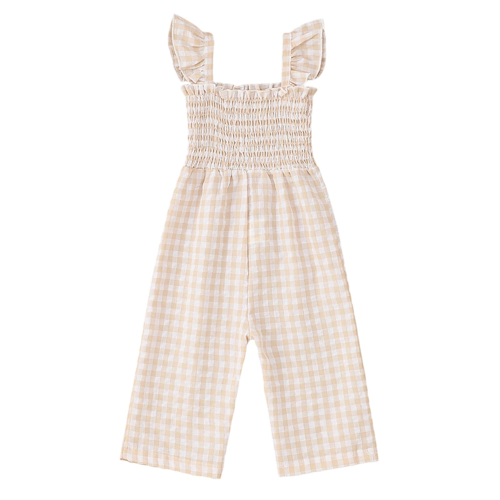 MIASHUI Girls Plaid Jumpsuit Flutter Sleeve Square Neck Wide Leg Rompers,Beige,6-12 Months