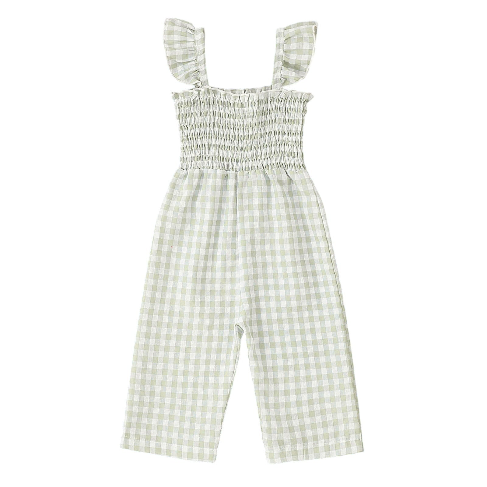 MIASHUI Girls Plaid Jumpsuit Flutter Sleeve Square Neck Wide Leg Rompers,Beige,6-12 Months