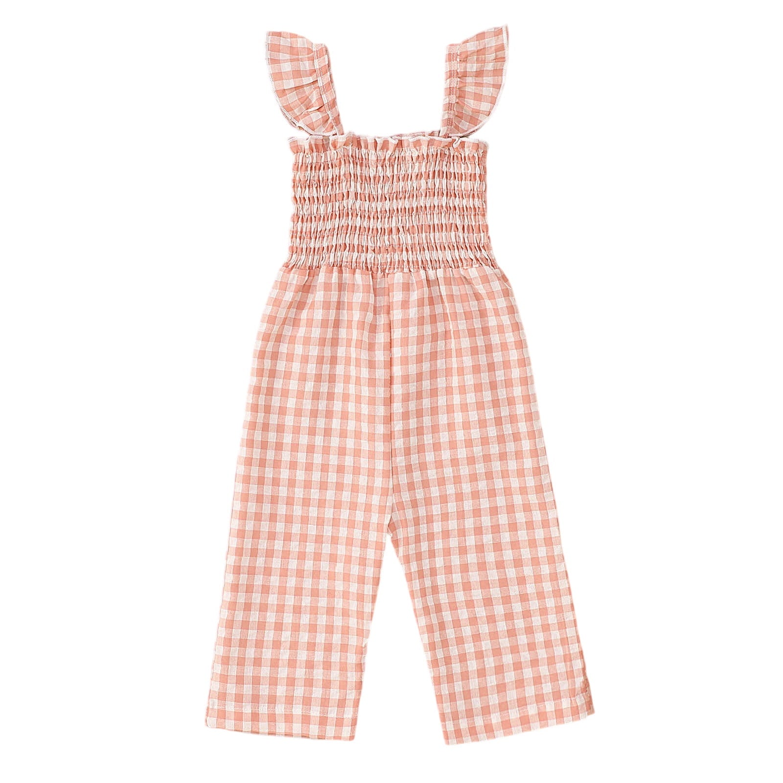 MIASHUI Girls Plaid Jumpsuit Flutter Sleeve Square Neck Wide Leg Rompers,Beige,6-12 Months