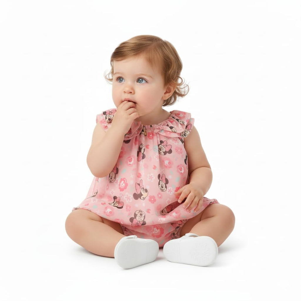 Disney Minnie Mouse All Over Print Chiffon Bubble Romper (Baby Girls), Sizes 3M-9M
