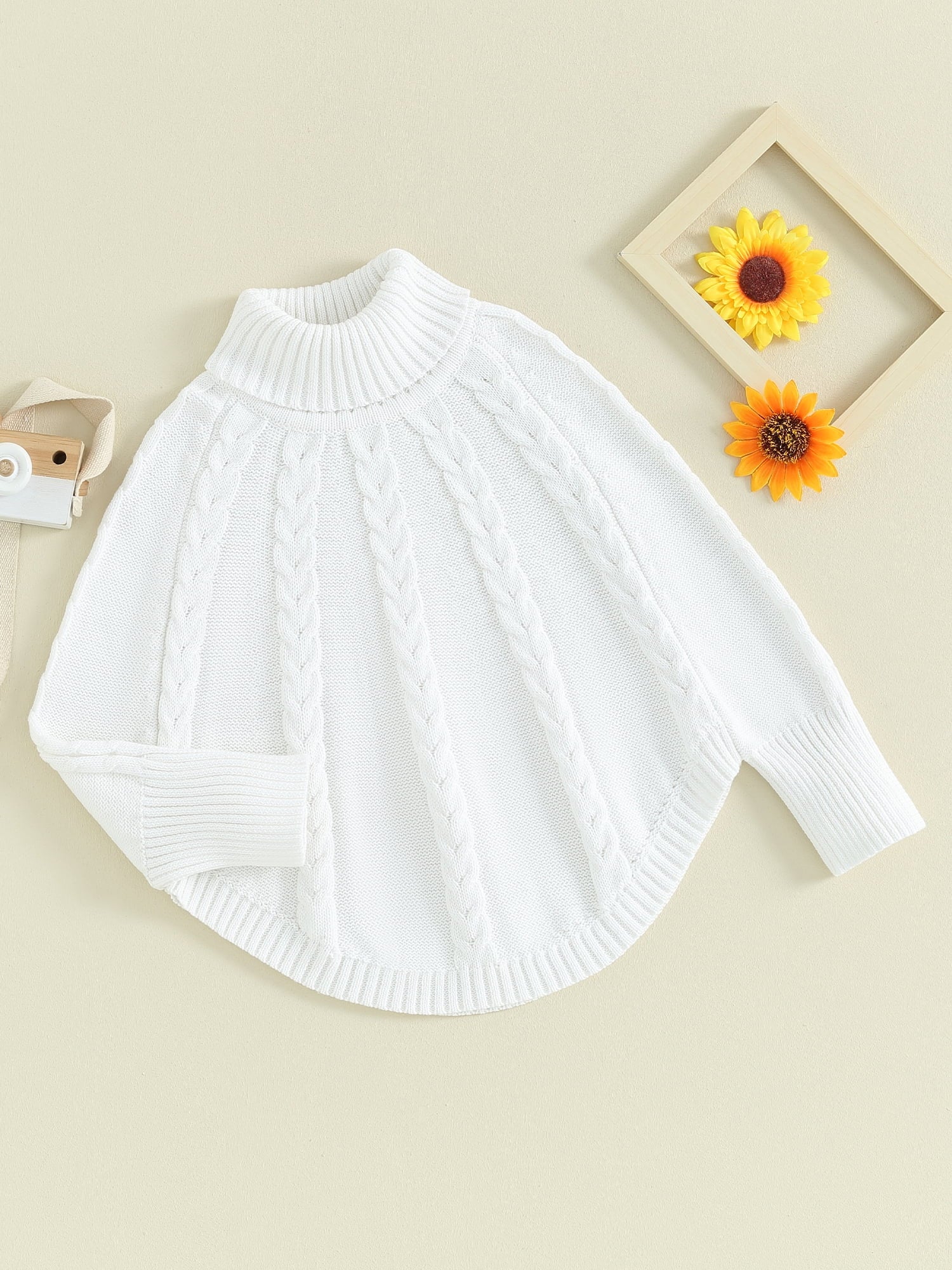 Bslissey Little Girls Solid Color Sweater Poncho Long Sleeve Turtleneck Knitted Pullovers Cape Toddler Kids Casual Warm Knitwear Tops 12M 18M 24M 3T 4T 5T 6T