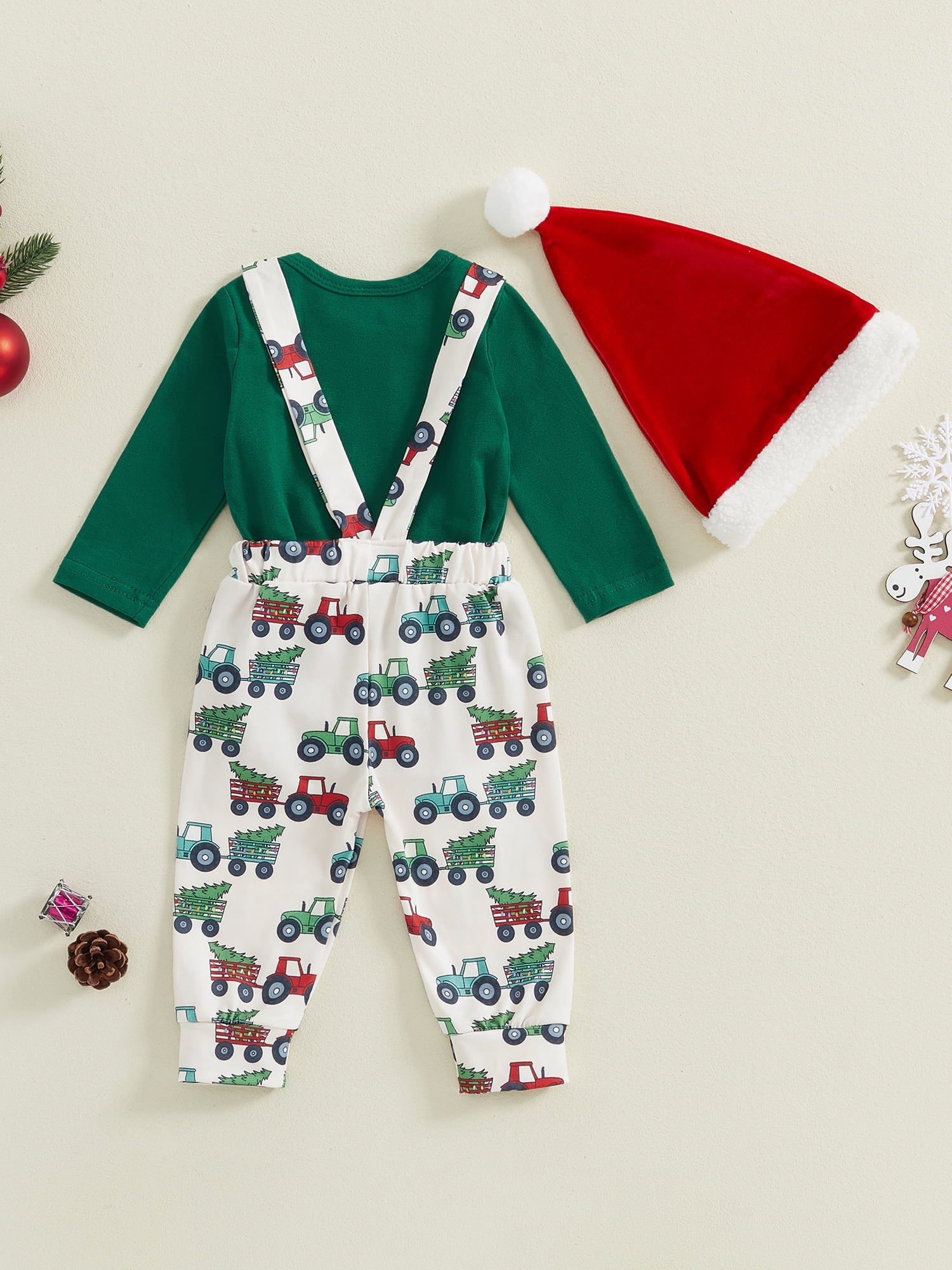 Elippeo Baby Boy Christmas Outfit, Long Sleeve Dots Printed Bow Tie Romper with Overall Pants and Hat Infant Outfit 3 6 9 12 18 Months