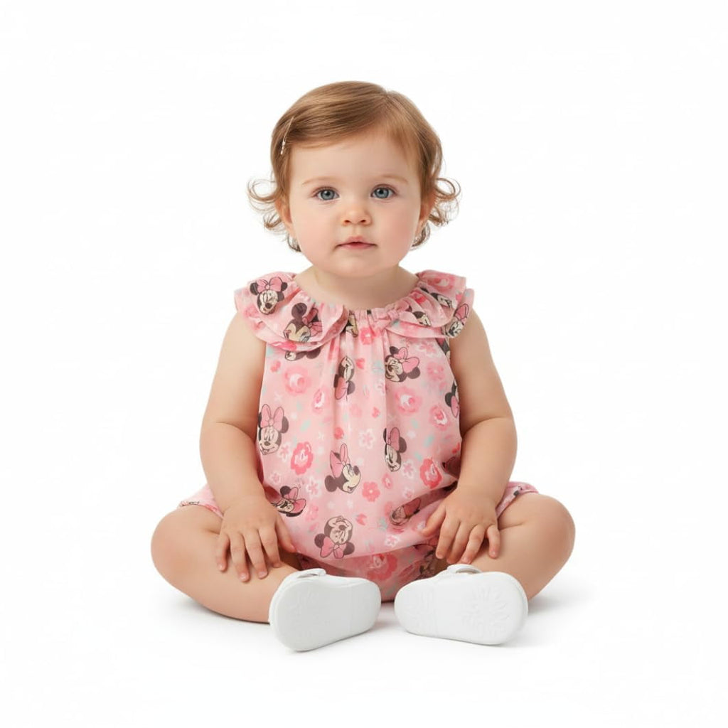 Disney Minnie Mouse All Over Print Chiffon Bubble Romper (Baby Girls), Sizes 3M-9M